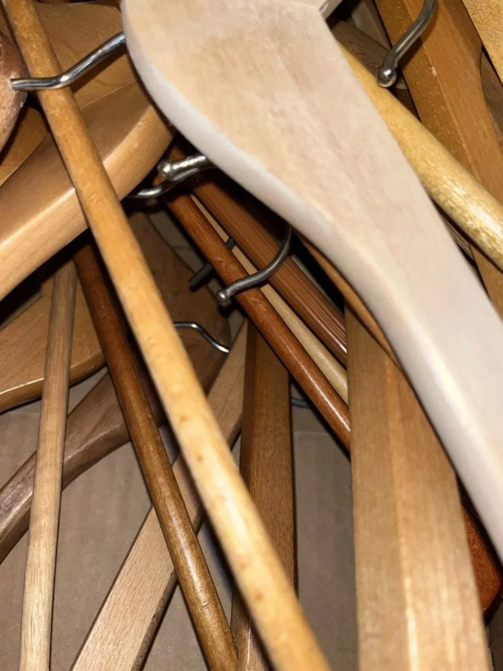 20 Natural Wood clothes Hangers w/ Metal Hooks